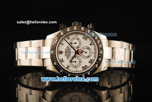 Rolex Daytona Chronograph Swiss Valjoux 7750 Automatic Movement White Dial with PVD Bezel and Steel Strap - Click Image to Close